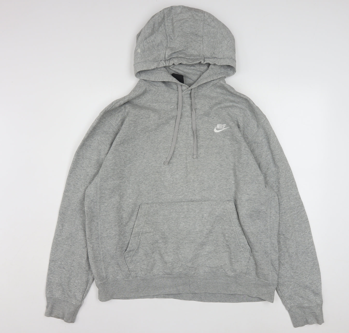 Nike Men’s Grey Pullover Hoodie L Regular Fit Logo Fleece