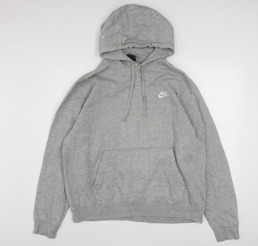 Nike Men’s Grey Pullover Hoodie L Regular Fit Logo Fleece
