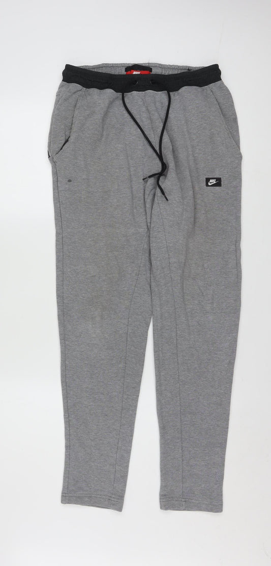 Nike Men's Grey Jogger Trousers M Regular Fit Cotton Blend