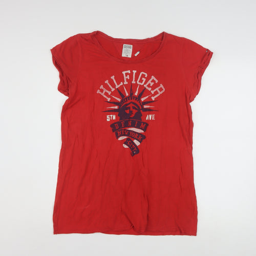 Tommy Hilfiger Women Red XL Basic Cotton T-Shirt Classic Casual