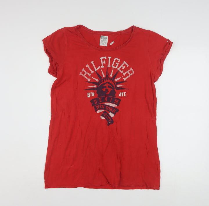 Tommy Hilfiger Women Red XL Basic Cotton T-Shirt Classic Casual