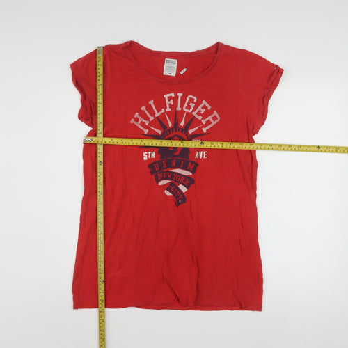 Tommy Hilfiger Women Red XL Basic Cotton T-Shirt Classic Casual