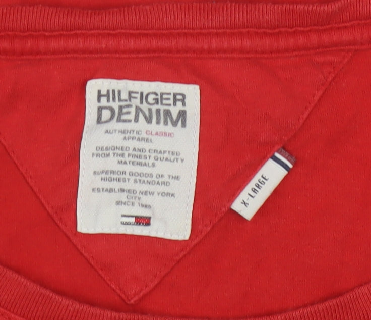 Tommy Hilfiger Women Red XL Basic Cotton T-Shirt Classic Casual