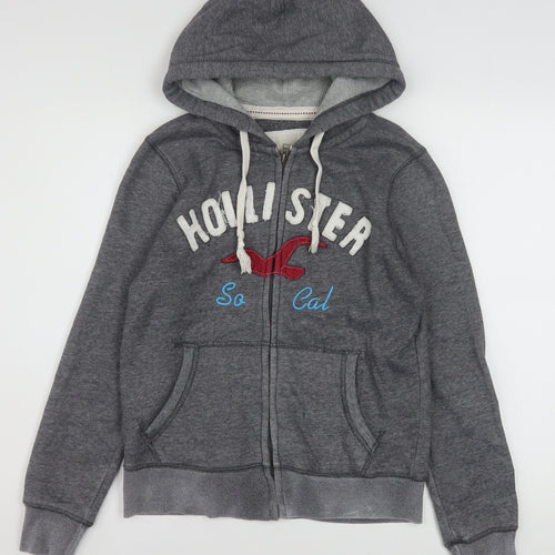 Hollister Women Grey Full Zip Hoodie Medium Embroidered SoCal Logo