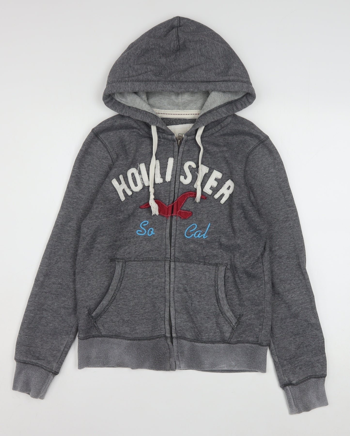 Hollister Women Grey Full Zip Hoodie Medium Embroidered SoCal Logo