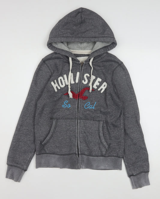 Hollister Women Grey Full Zip Hoodie Medium Embroidered SoCal Logo
