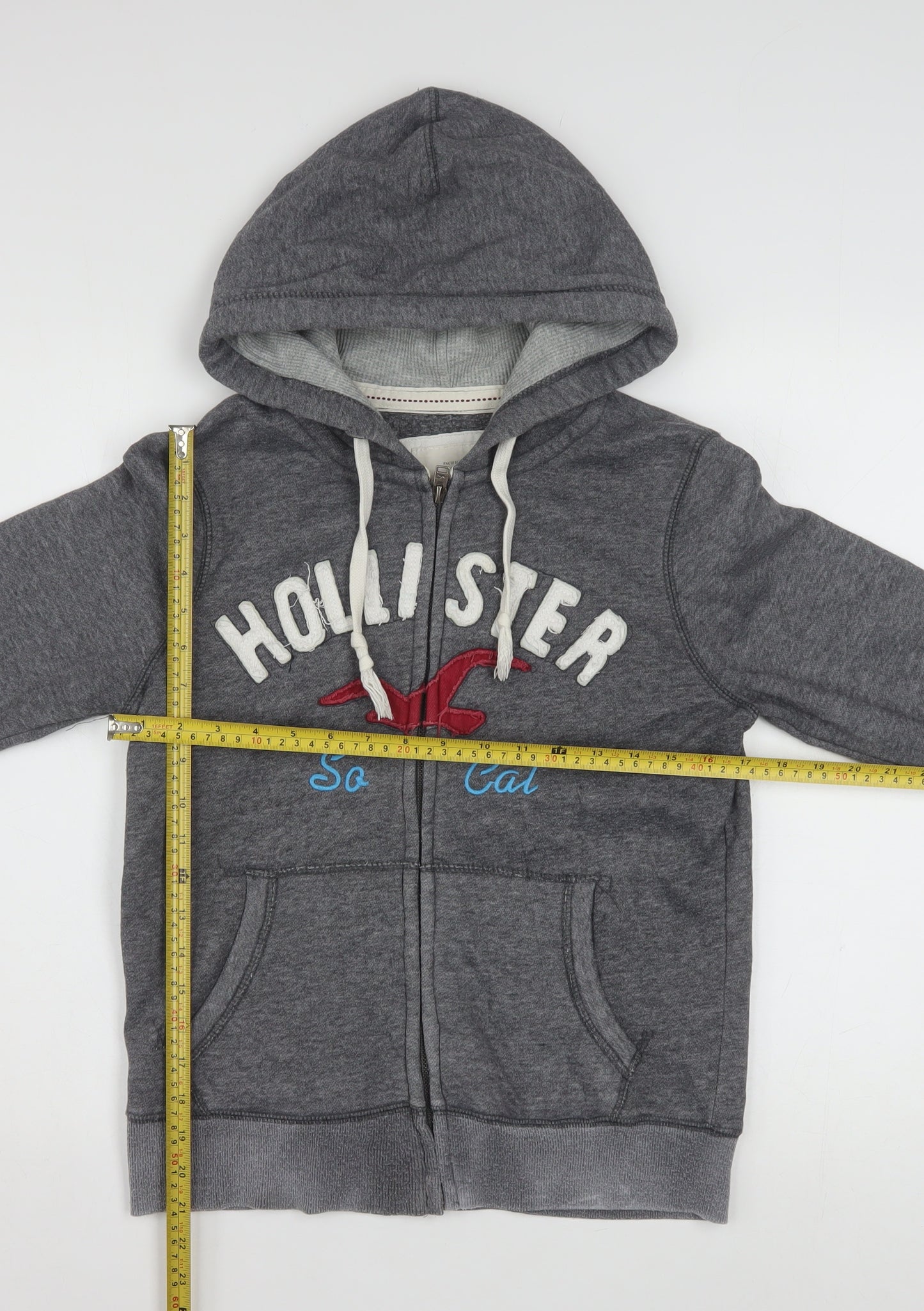 Hollister Women Grey Full Zip Hoodie Medium Embroidered SoCal Logo