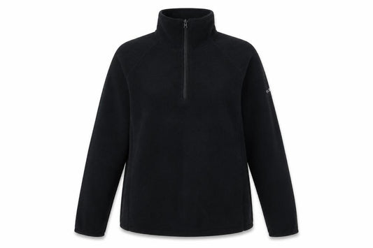 Front view of Columbia women’s black fleece pullover sweatshirt l 1/4 zip outdoor