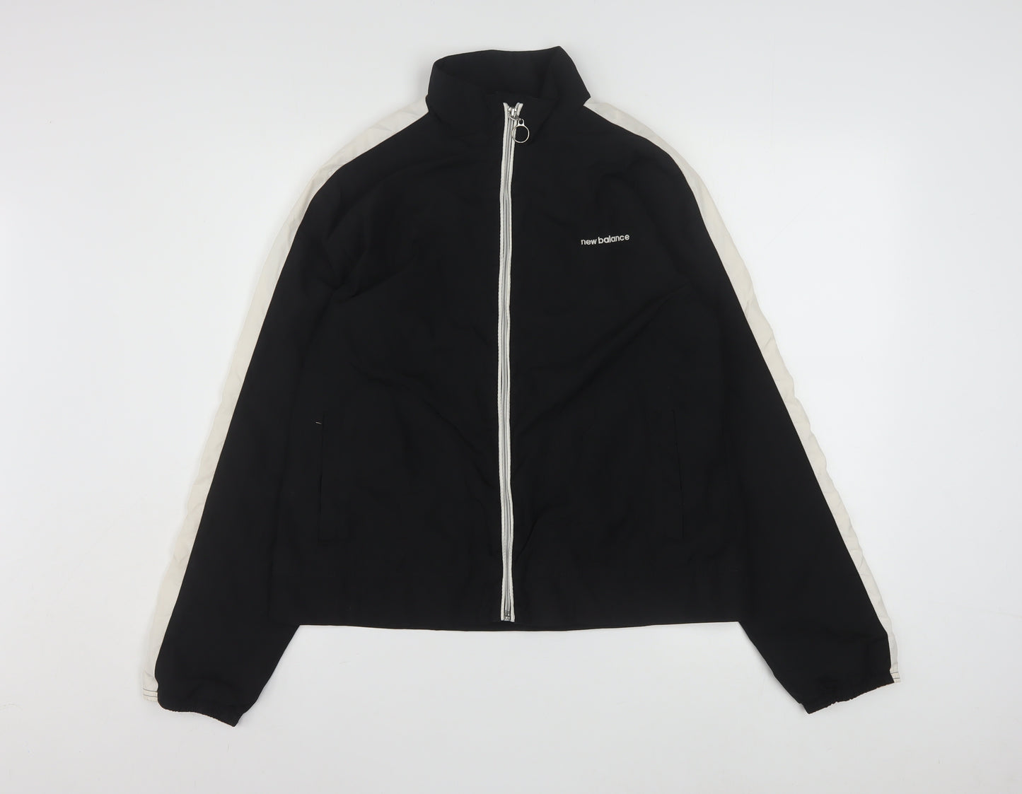 New Balance Womens Black L Windbreaker Jacket with Zip Pockets