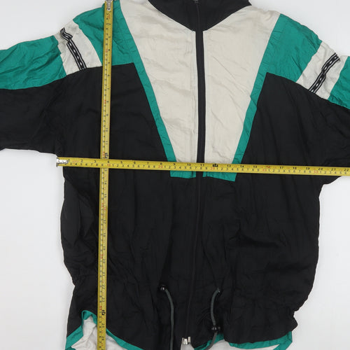 Sunterra Men’s Black Green White 90s Windbreaker Jacket Size S Retro