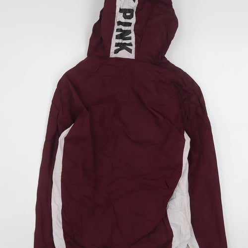 Victoria's Secret PINK Women's Red Windbreaker Jacket XS Hooded Zip Casual