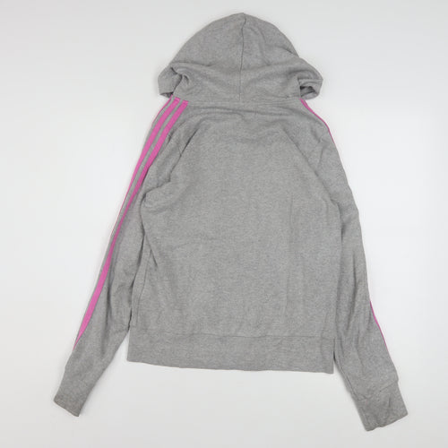 Adidas Women Grey Full Zip Hoodie Size 12 Cotton Blend Hooded Sweatshirt