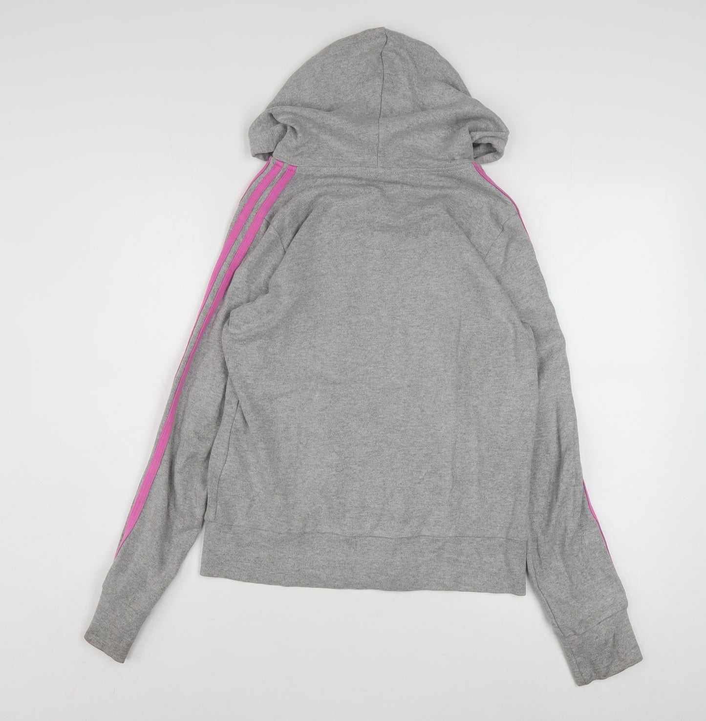 Adidas Women Grey Full Zip Hoodie Size 12 Cotton Blend Hooded Sweatshirt