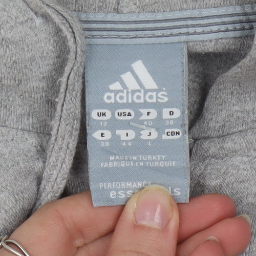Adidas Women Grey Full Zip Hoodie Size 12 Cotton Blend Hooded Sweatshirt