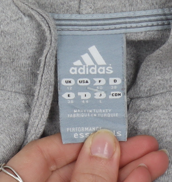 Adidas Women Grey Full Zip Hoodie Size 12 Cotton Blend Hooded Sweatshirt
