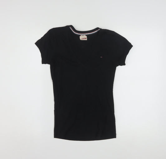 Tommy Hilfiger Women Black Classic V-Neck Short Sleeve T-Shirt M