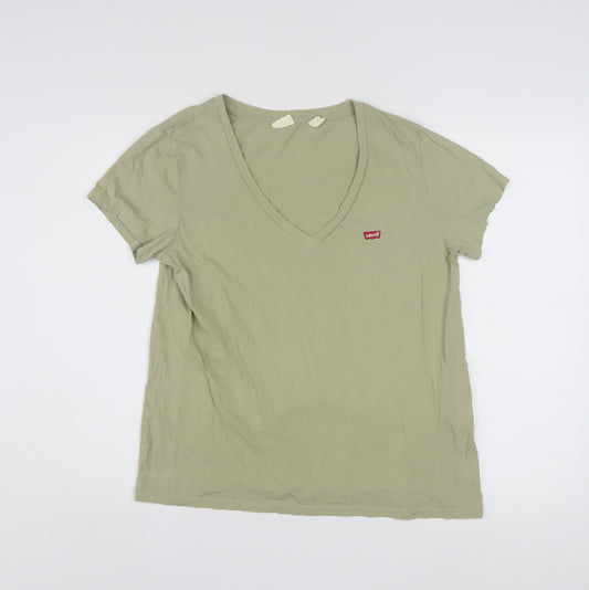 Levi's Womens Green V-Neck Short Sleeve Cotton T-Shirt M