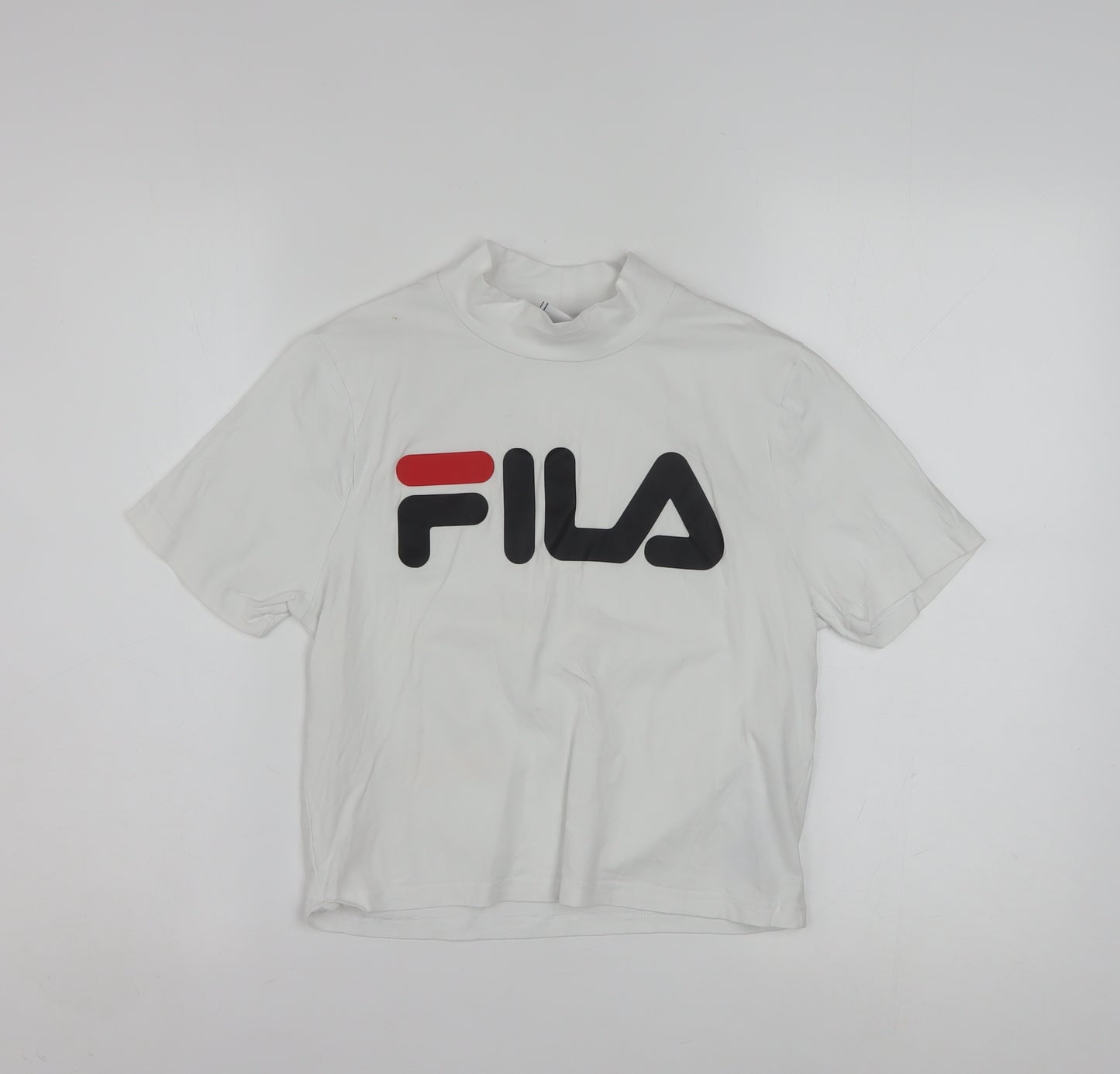 FILA Women's White Cropped T-Shirt High Neck Short Sleeve M