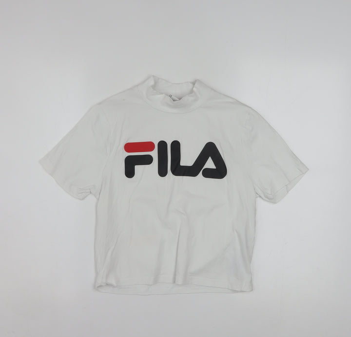 FILA Women's White Cropped T-Shirt High Neck Short Sleeve M