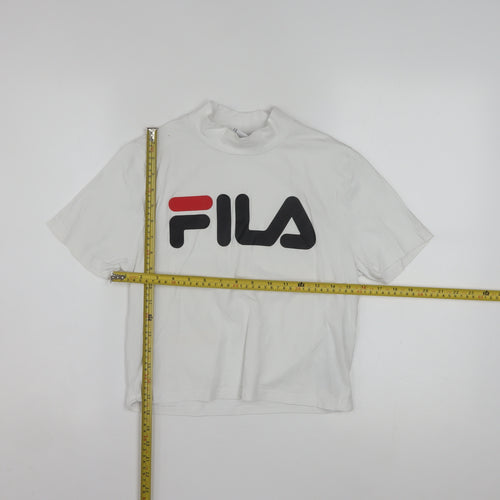 FILA Women's White Cropped T-Shirt High Neck Short Sleeve M