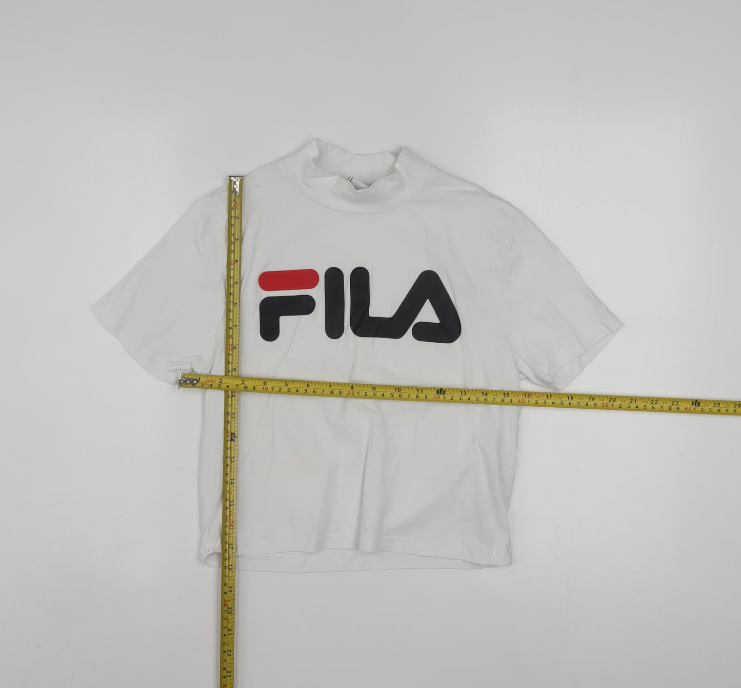 FILA Women's White Cropped T-Shirt High Neck Short Sleeve M
