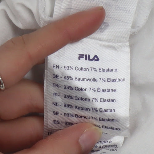 FILA Women's White Cropped T-Shirt High Neck Short Sleeve M