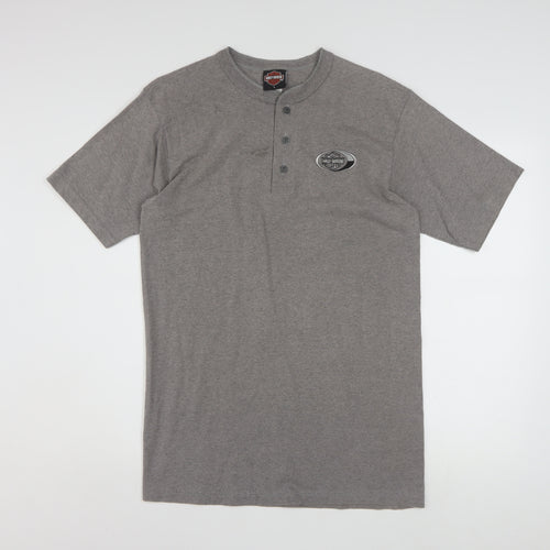 Harley-Davidson Men's Grey Henley T-Shirt L Classic Cotton Blend