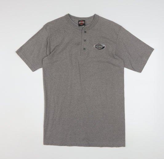 Harley-Davidson Men's Grey Henley T-Shirt L Classic Cotton Blend