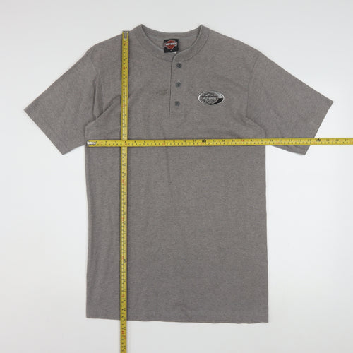 Harley-Davidson Men's Grey Henley T-Shirt L Classic Cotton Blend