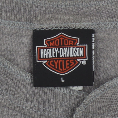 Harley-Davidson Men's Grey Henley T-Shirt L Classic Cotton Blend
