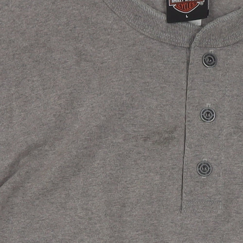 Harley-Davidson Men's Grey Henley T-Shirt L Classic Cotton Blend
