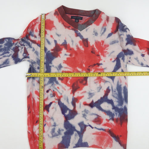 Tommy Hilfiger Women Red Blue Tie-Dye Cotton V-Neck Sweatshirt L 12-14