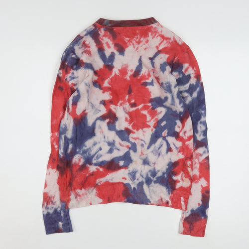 Tommy Hilfiger Women Red Blue Tie-Dye Cotton V-Neck Sweatshirt L 12-14