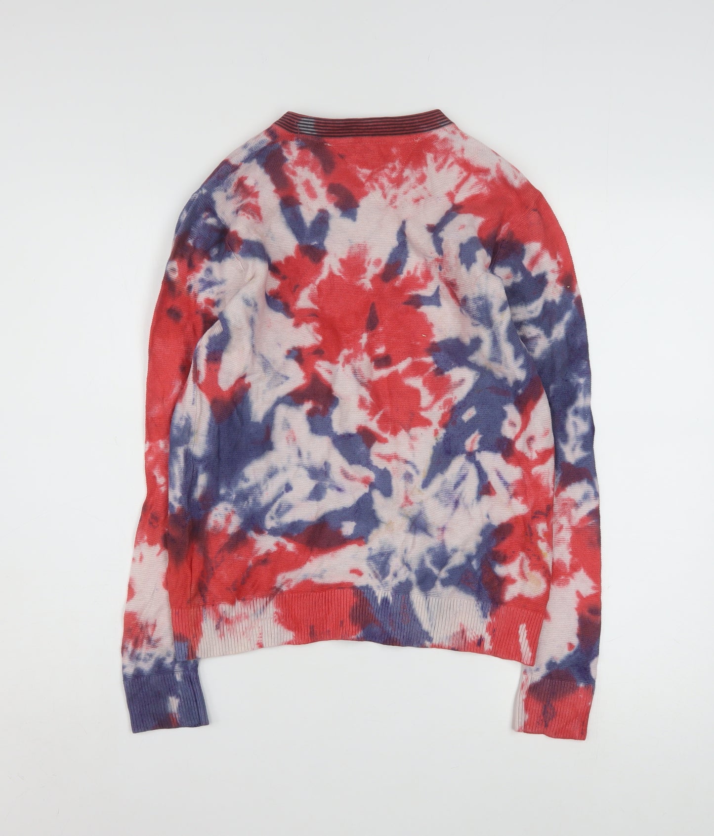 Tommy Hilfiger Women Red Blue Tie-Dye Cotton V-Neck Sweatshirt L 12-14