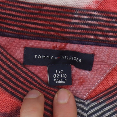 Tommy Hilfiger Women Red Blue Tie-Dye Cotton V-Neck Sweatshirt L 12-14