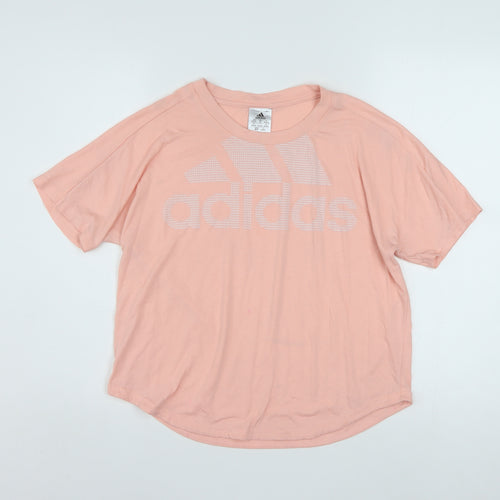 Adidas Womens Pink Short Sleeve Relaxed Logo T-Shirt Size 12