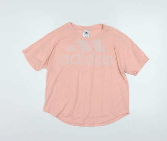 Adidas Womens Pink Short Sleeve Relaxed Logo T-Shirt Size 12