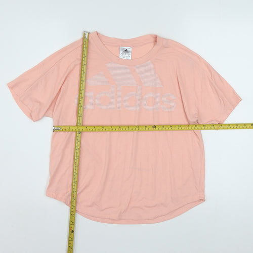 Adidas Womens Pink Short Sleeve Relaxed Logo T-Shirt Size 12