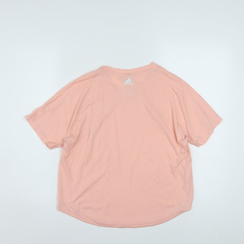 Adidas Womens Pink Short Sleeve Relaxed Logo T-Shirt Size 12