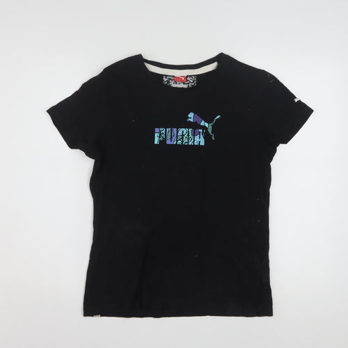Puma Women's Black Cotton T-Shirt Size 14 Short Sleeve Casual