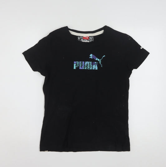 Puma Women's Black Cotton T-Shirt Size 14 Short Sleeve Casual