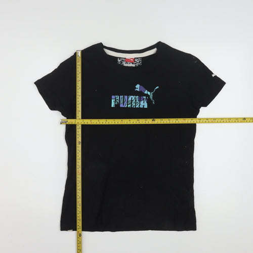Puma Women's Black Cotton T-Shirt Size 14 Short Sleeve Casual