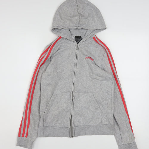Adidas Women Grey Full Zip Hoodie Size M 12-14 Red Stripe Casual