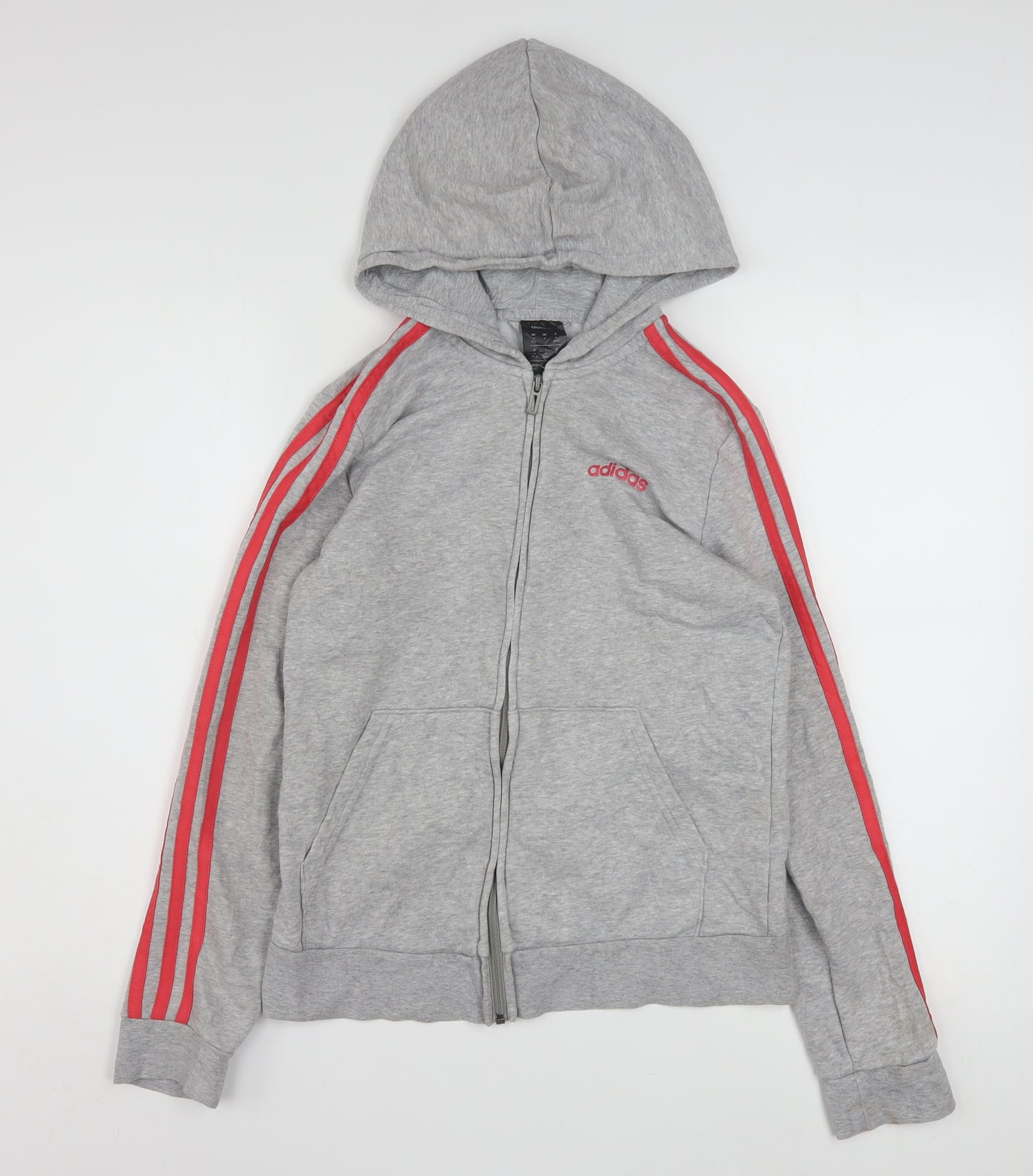 Adidas Women Grey Full Zip Hoodie Size M 12-14 Red Stripe Casual