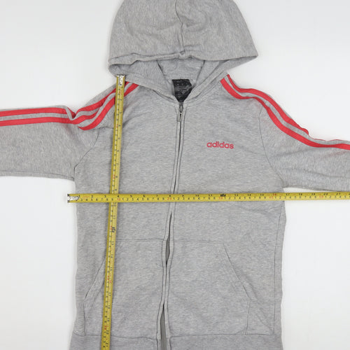 Adidas Women Grey Full Zip Hoodie Size M 12-14 Red Stripe Casual