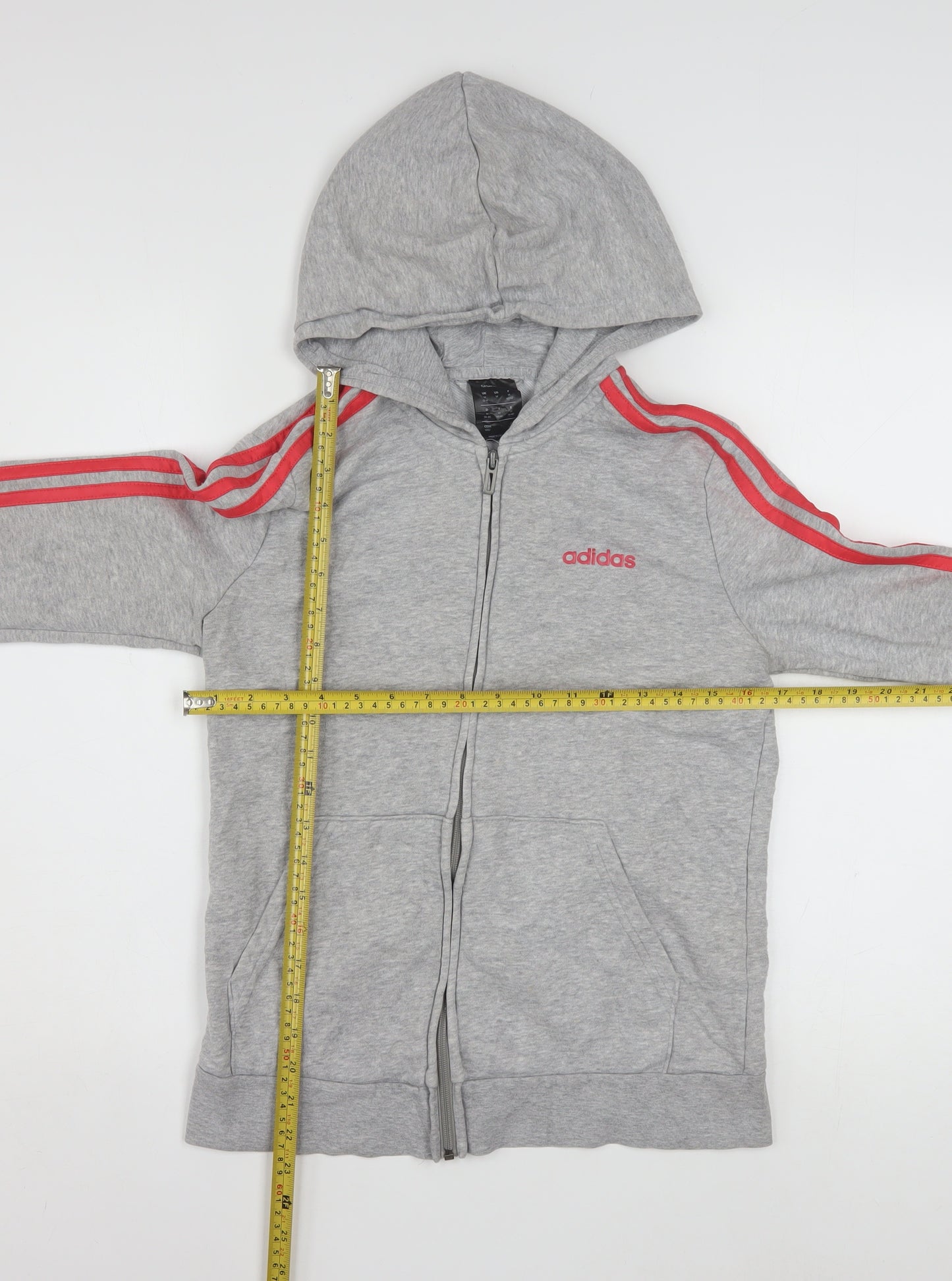 Adidas Women Grey Full Zip Hoodie Size M 12-14 Red Stripe Casual
