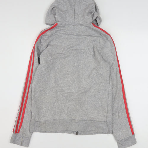 Adidas Women Grey Full Zip Hoodie Size M 12-14 Red Stripe Casual