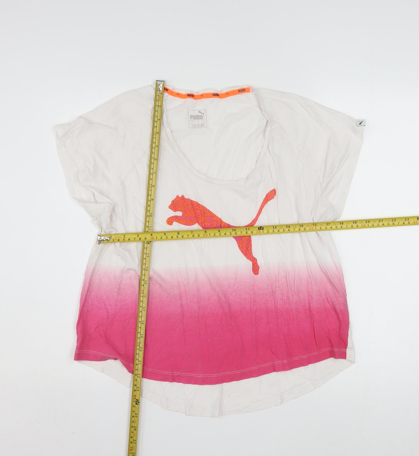 Puma Women’s Pink Gradient Cotton T-Shirt Size 14 Short Sleeve