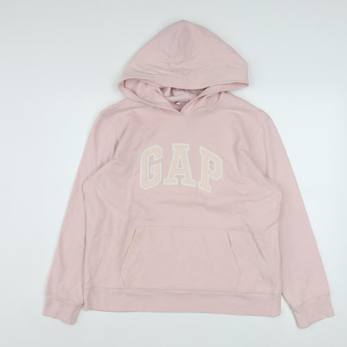 GAP Womens Pink Pullover Hoodie L Logo Cotton Blend Casual