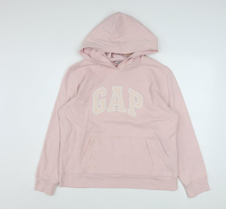GAP Womens Pink Pullover Hoodie L Logo Cotton Blend Casual